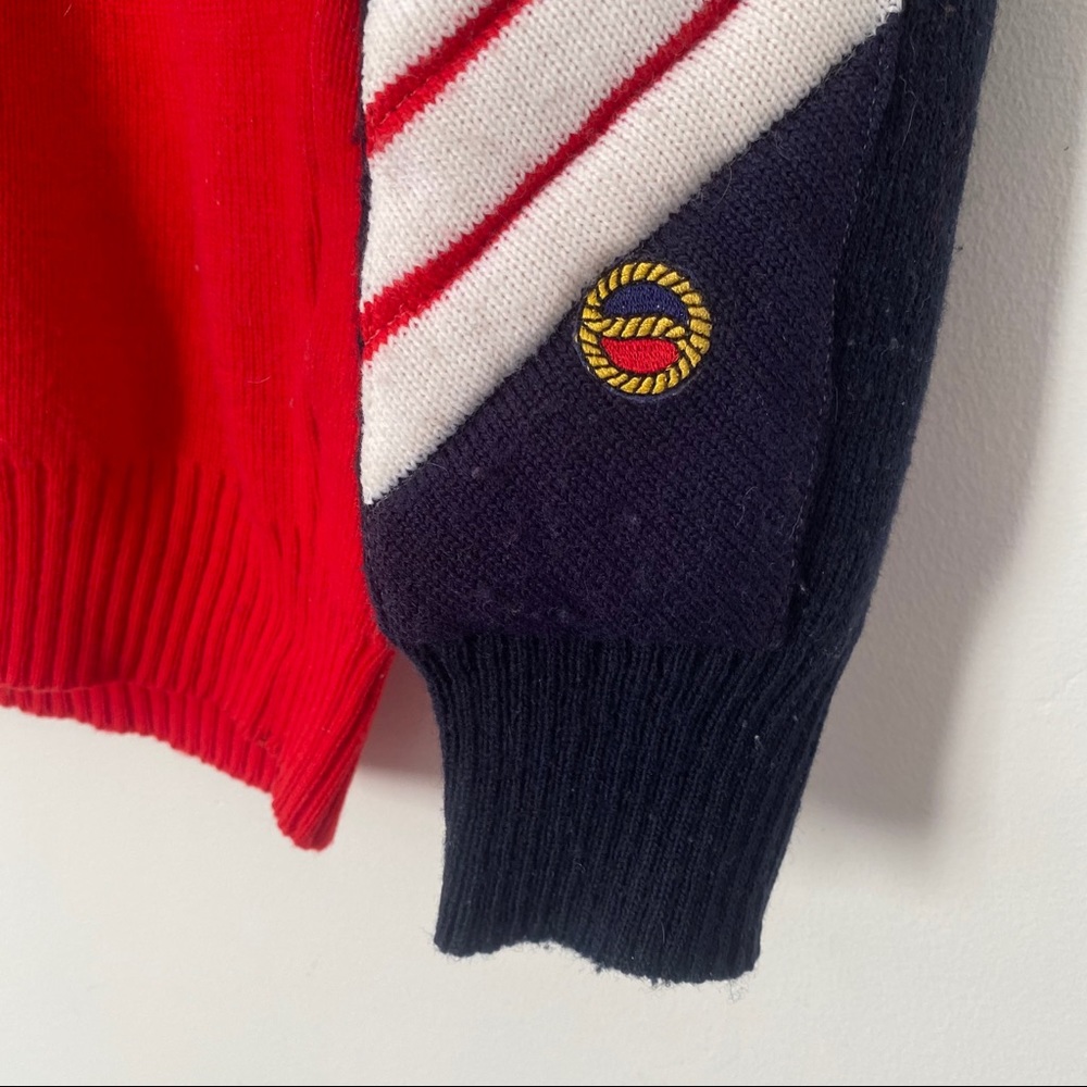 Vtg 80s Quilted Crew Neck Sweater Red White Blue M - Picture 2 of 12